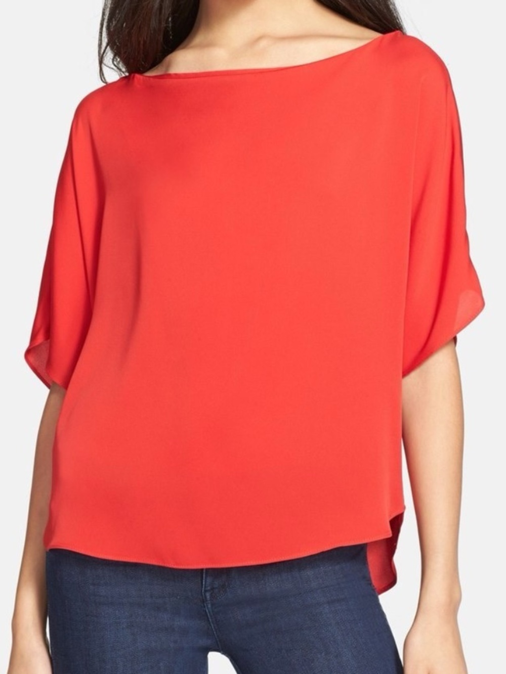 Milly Red Silk Short Sleeve Dolman Top/Blouse Size 6